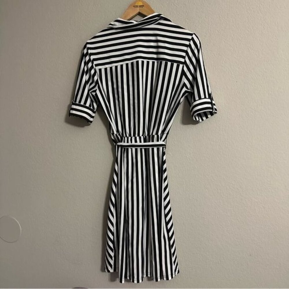 Cato White & Black Stripe Shirtdress Belted Dress Size Small - Picture 3 of 10